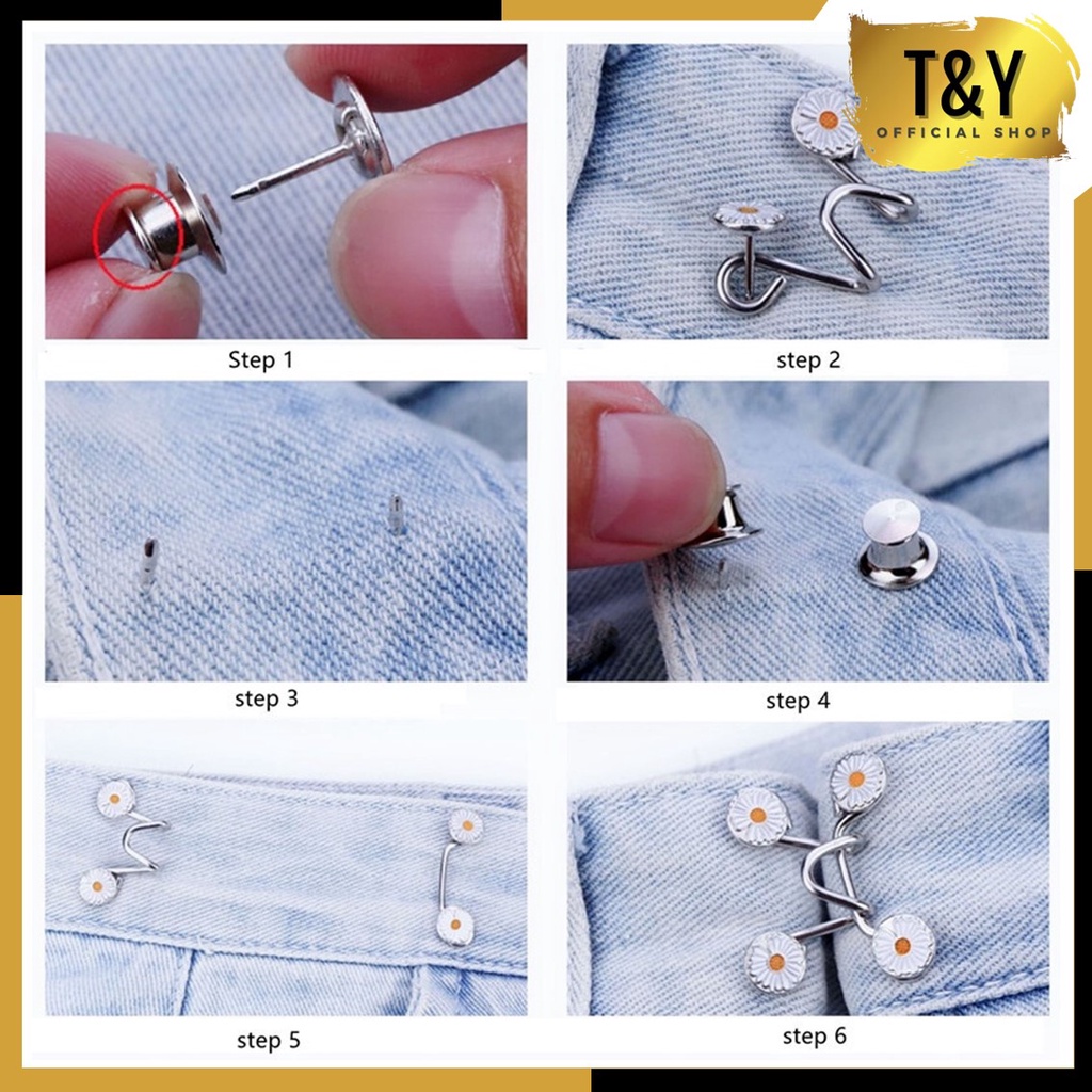 T&amp;Y Kancing Jeans Logam Simple Adjustable Motif Bunga Daisy Kait Pengecil Lingkar Pinggang Celana Kancing Celana Jeans Model Bisa Dilepas Detachable Waist Button Murah Import