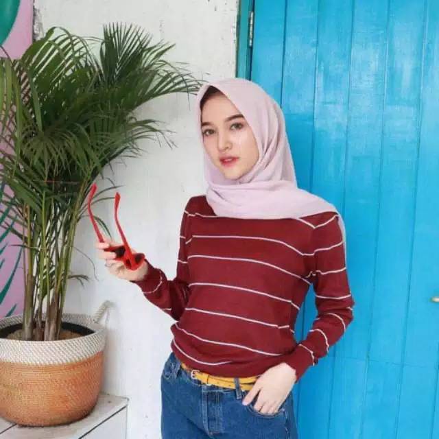 SWEATER RAJUT ATASAN WANITA STRIPE KNIT BRESHKA