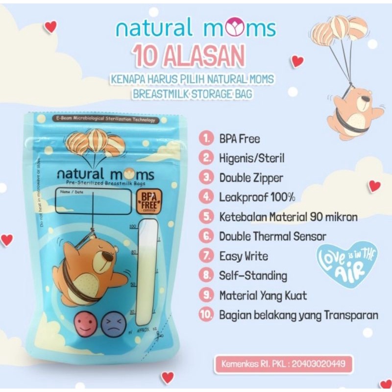 Natural Moms Breastmilk Storage Bag Kantong ASI 100 ml &amp; 200 ml Isi 30