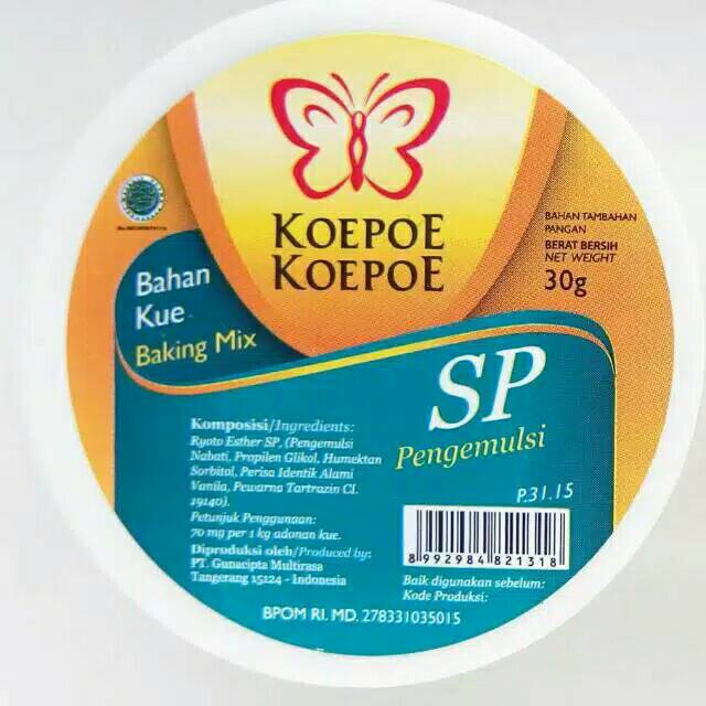 

SP Koepoe Koepoe 30gram | Pengemulsi Kupu 30gr| Pengembang Kue Kecil|SP Kupu2