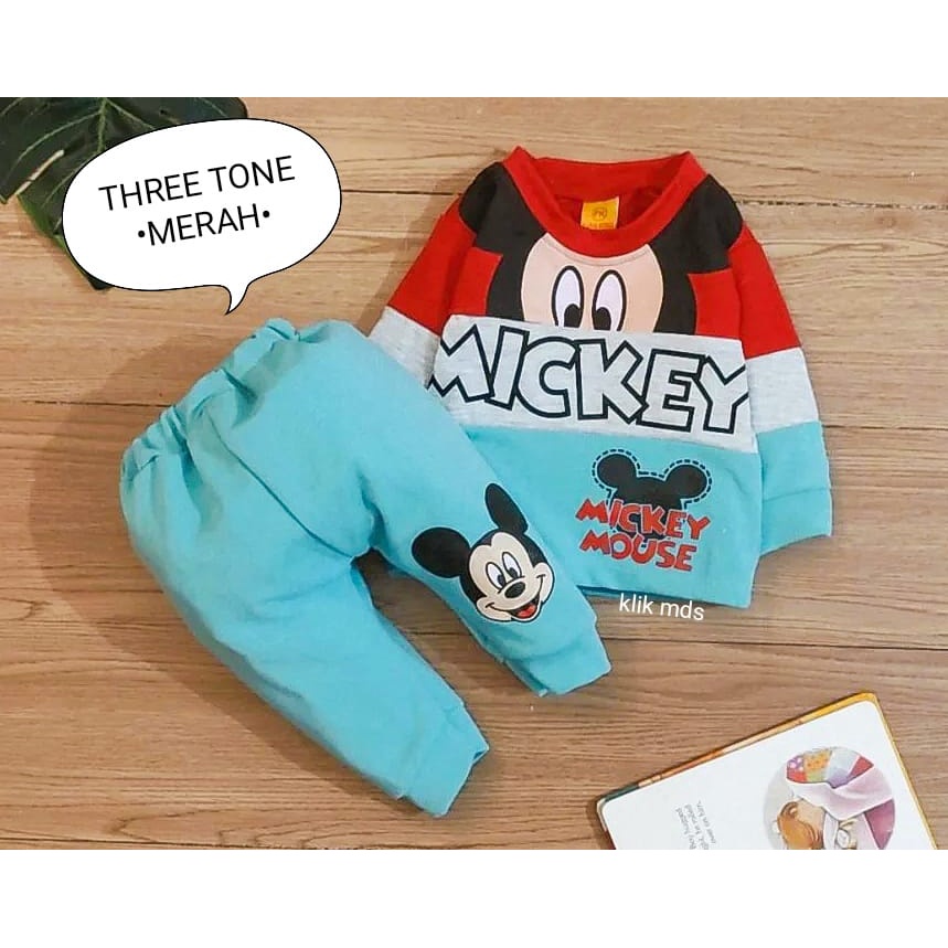 Setelan Sweater Bayi Laki - Laki / Baju Anak Cowok Motif Three Toon Usia 3-12 Bulan