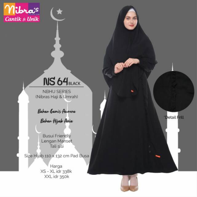 Gamis Hitam Muslimah Manis Cantik dari Nibras NS 64