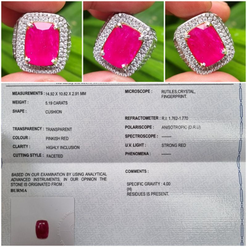 Natural Ruby Burma Myanmar Sertifikat AGL 5.19 crt