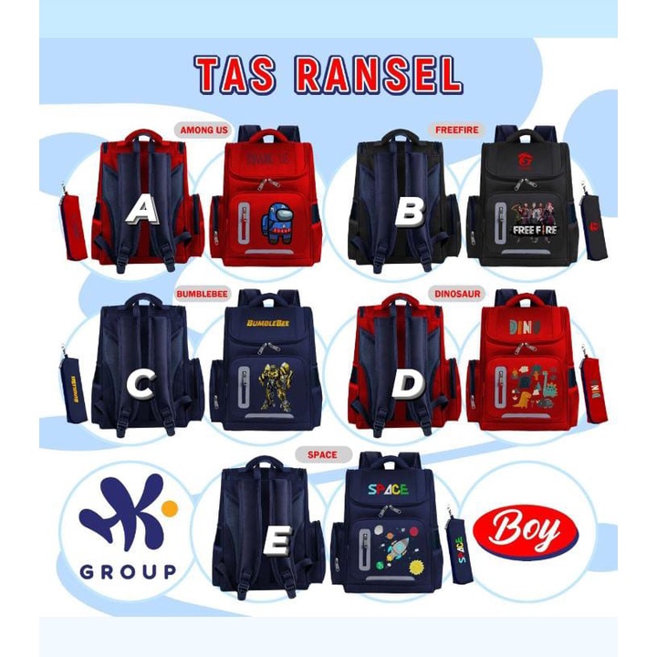 Tas Ransel/Tas Gendong HK Group Motif Laki-laki Among Us/Free Fire/Bumblebee/Dino/Space