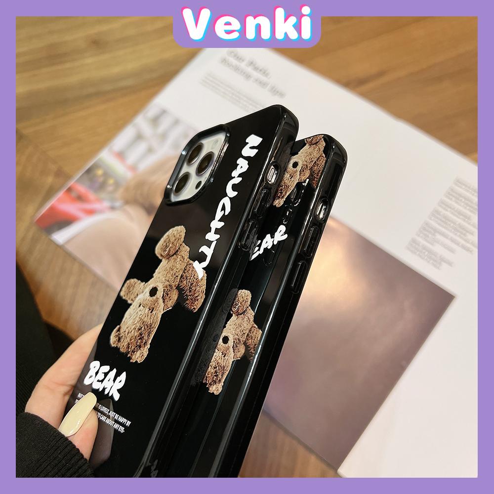 Soft Case Silikon Hitam Glossy Motif Teddy Bear Untuk Iphone 13 Pro Max / 12 Pro Max / 11 / 7 + / 7 / 8 + / Xr / Xs Max / 11 / Pro / 7 / 8 +