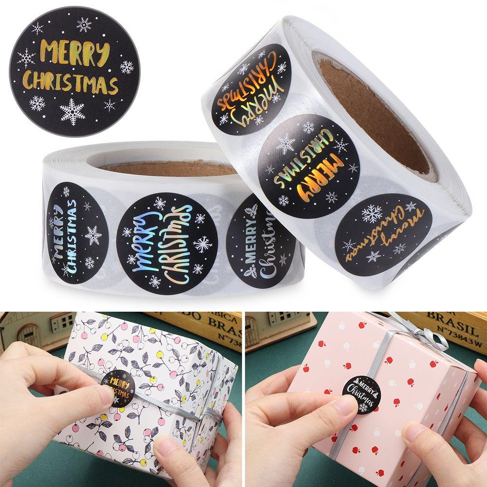 Populer 500pcs Stiker Natal Nikmat Pernikahan Perlengkapan Pesta Baking Hiasan Bulat Dekorasi Festival Merry Christmas