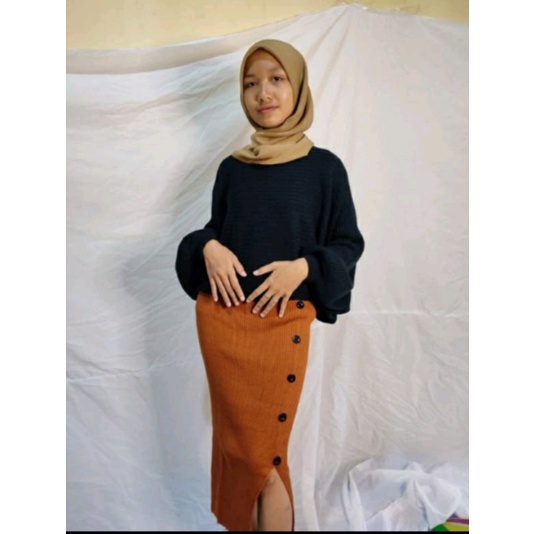 ROK MIDI SKIRT / ROK SPAN RAJUT PREMIUM / ROK MOTIP KANCING / ROK 78 BELAH PINGGIR