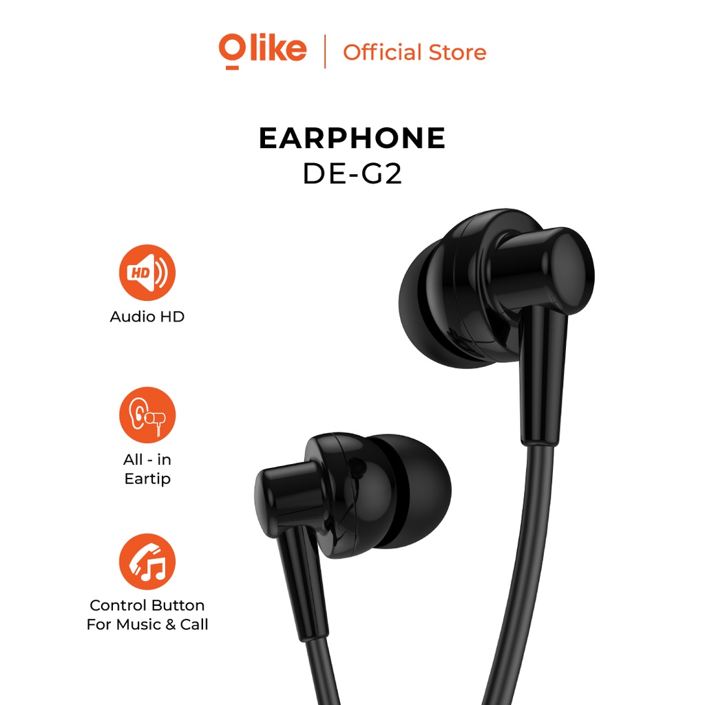 Olike Wired Earphone Headset In Ear HD Audio Headphone Handsfree Cable 125cm Garansi Resmi OASE DE-G2