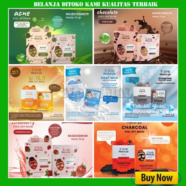 SYB NATUR90 Peel Off Mask Goat milk | Diamond | Gold | Charcoal Naturgo | Acne Jerawat Masker Wajah (✔BPOM) 10gr