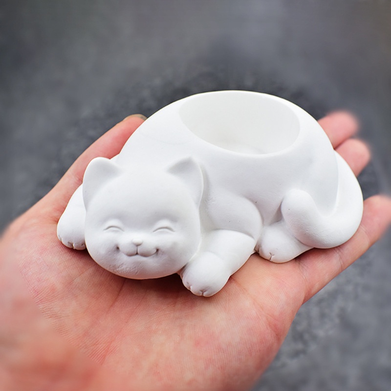 SIY  Cat Silicone Flower Pot Mold Cactus Succulent Planter Candlestick Gypsum Mould