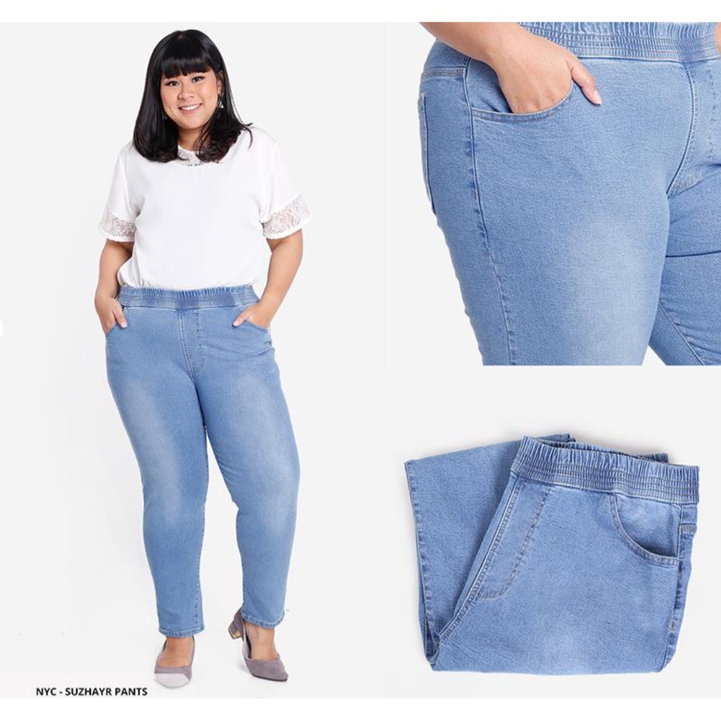PROMO Celana Levis Pinggang Karet Wanita Jegging Jeans Panjang Extra Jumbo Jegging Big Size
