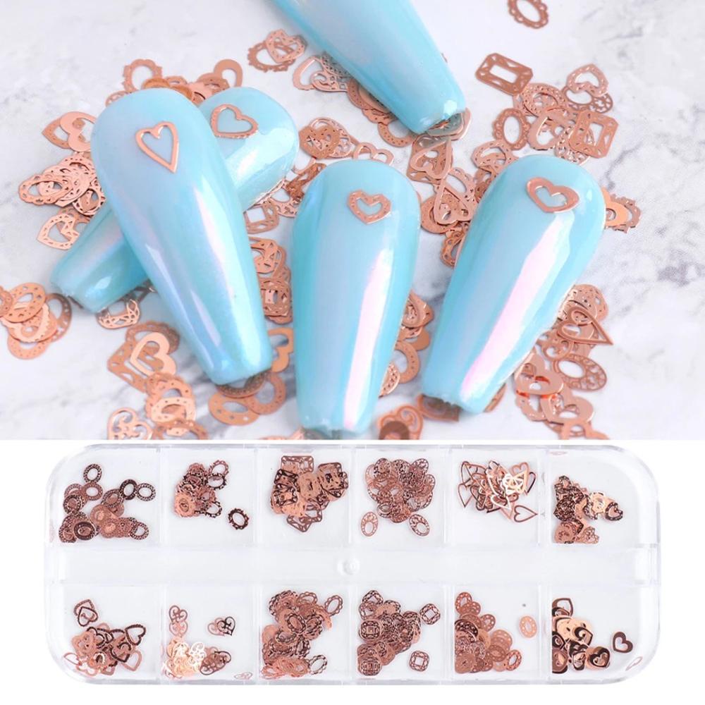 AUGUSTINA Agustina DIY Dekorasi Nail Art Bintang Slice Hollow Kupu Cinta Daun 3D Alloy Berlian Imitasi