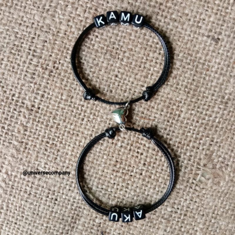 [UC] 2 PCS GELANG MAGNET BENTUK LOVE COUPLE NAMA / GELANG CUSTOM NAMA / GELANG TALI KOREA / GELANG MAGNET