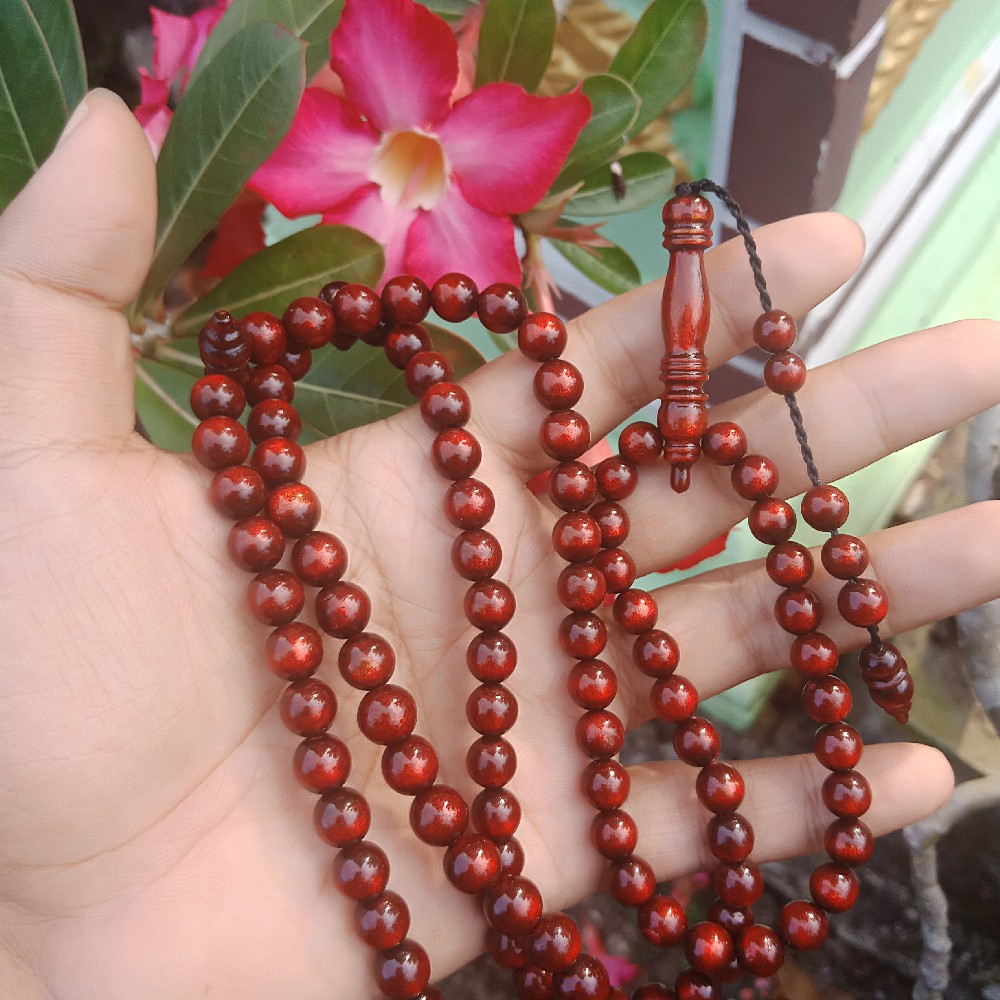 TASBIH ASLI BERGARANSI AKAR BAHAR LAUT TALI ARUS MERAH 8 MM 99 BIJI