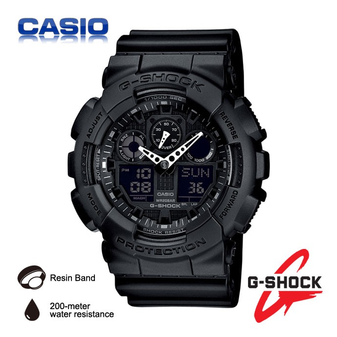 Original Casio G Shock GA-100-1A1 Full Black Hitam  Analog-Digital GA100 GA 100