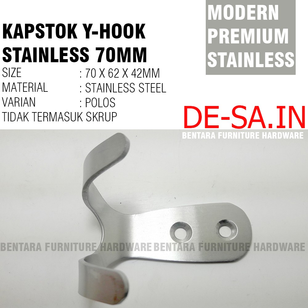 70MM Harfit Kapstok Y-Hook Single 2 Kait Stainless Steel Gantungan Toilet Cantolan Hook Handuk Baju