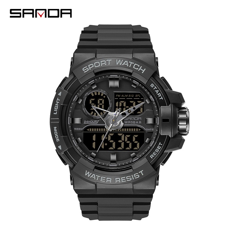 SANDA 6025 Jam Tangan Pria Digital Analog Dual Time Tali Rubber Chronograph Shockproof Anti Air WATCHKITE WKOS