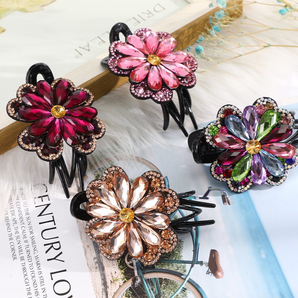 Rhinestone Hairpins Barrettes Flower Duckbill Hair Claws Retro Hair Clips For Women Ponytail Holder Hair Accessories