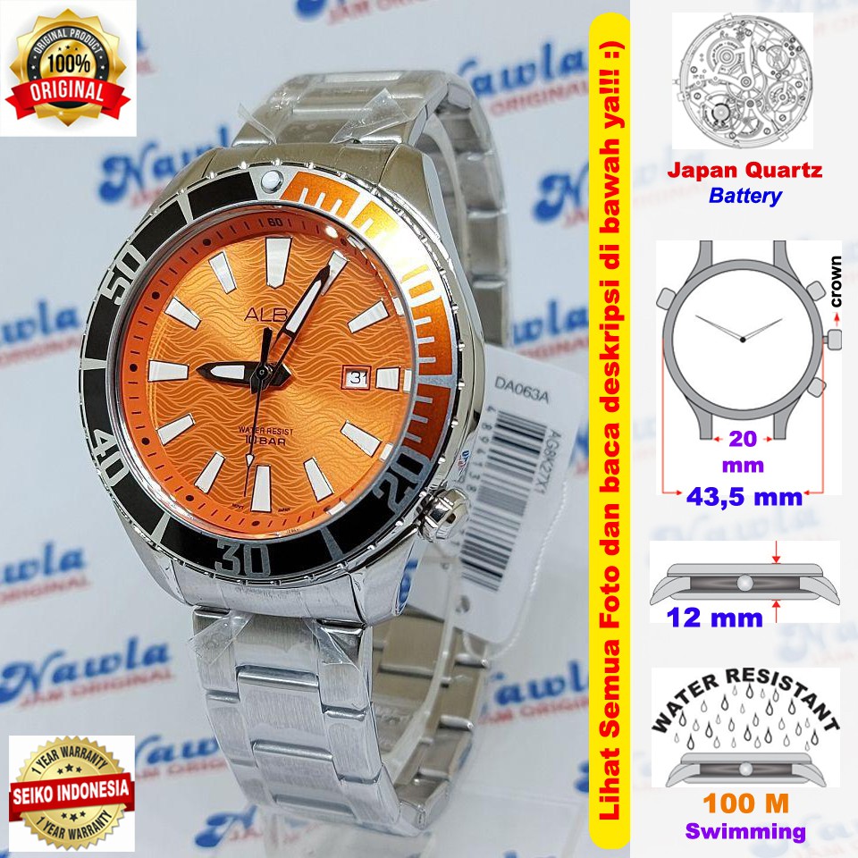 Alba Quartz AG8K27X1 Samurai Orange Dial - Jam Tangan Pria AG8K27