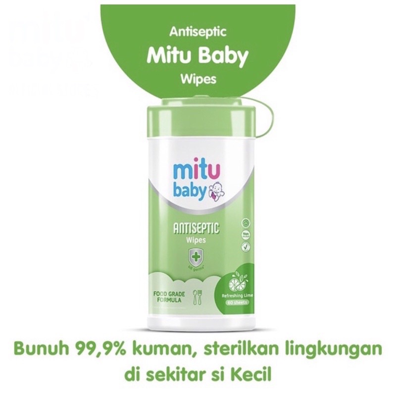 Mitu Baby Wipes Antiseptic 60S Botol Anti Kering Tisu Basah Tissu Bayi Antiseptik FOODGRADE Anti KUMAN