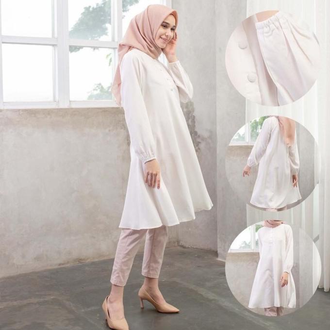 baju Tunik Remaja polos putih Long Tunik Tunik Rayon Fathin basic