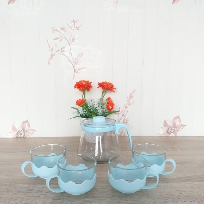 [BISA COD] SETT TEKO TEA POT SET 5 IN 1/TEKO DAN GELAS KACA SET / TEKO TEH SET 5 in 1 GRATIS BUBBLE