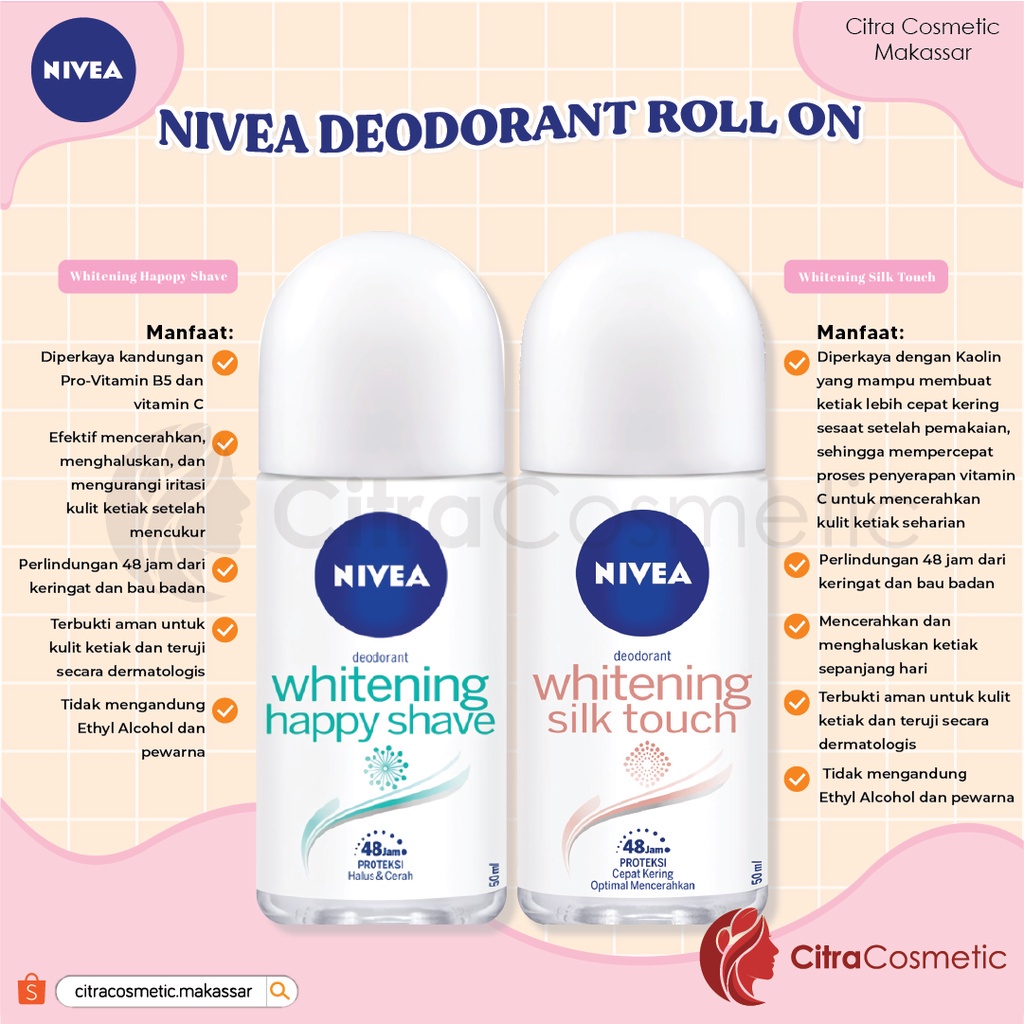 Nivea Deodorant Roll On | 25 | 50 | Men | Women | Whitening Pearl Beauty Silk Touch Hijab