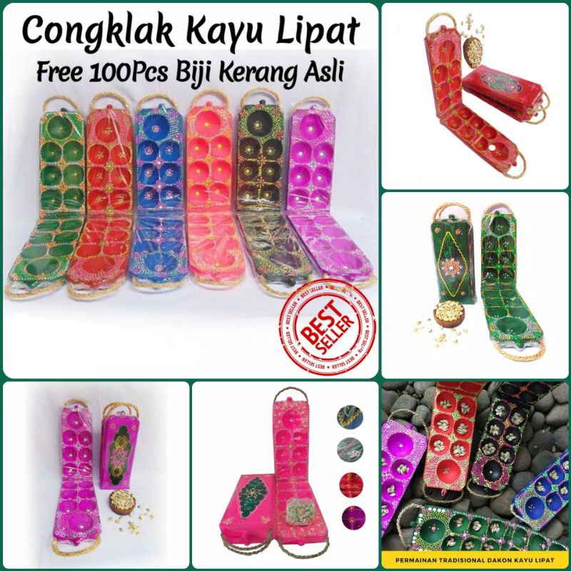 Congklak Kayu / Dakon Kayu Lipat Lukis / Congklak Kayu Lipat Free Biji Kerang Asli 100pcs