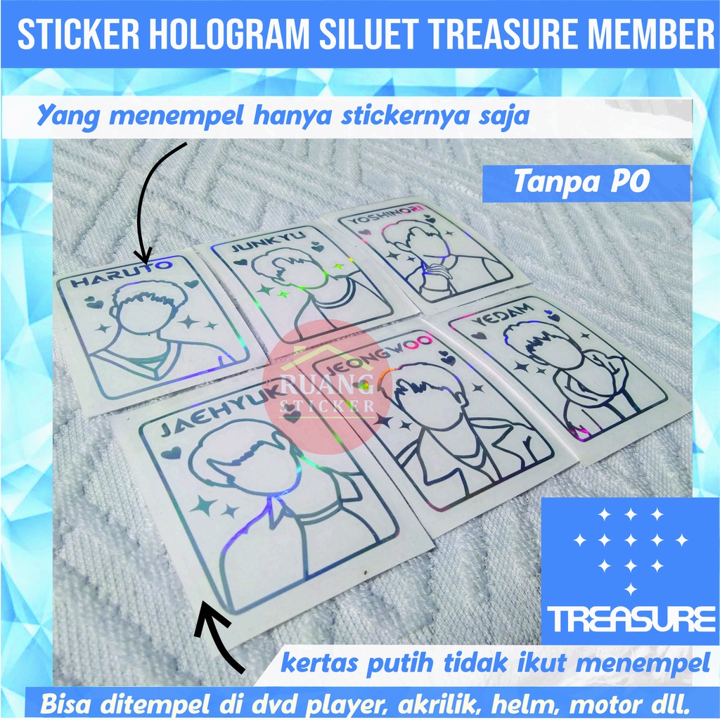 STIKER TREASURE STICKER HOLOGRAM PELANGI MEMBER SILUET OUTLINE SEHARI JADI CUSTOM