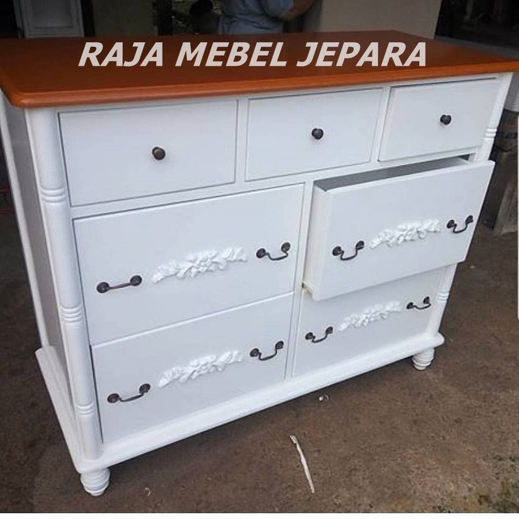 bufet laci cat duco putih, furniture jepara