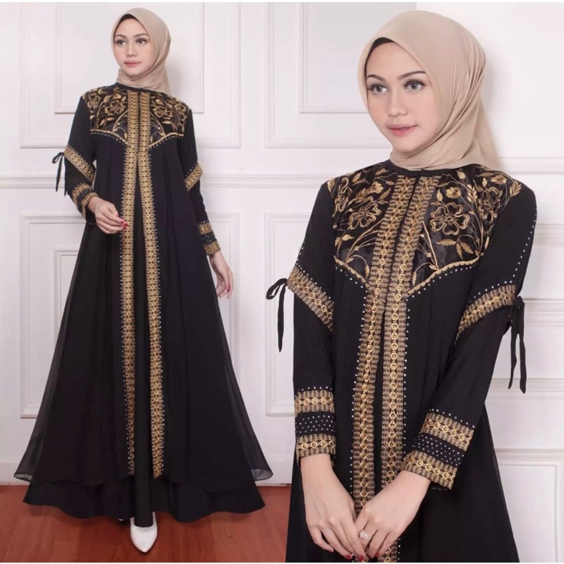 RINA BUSANA - Gamis Abaya Turkey Mewah Elegan - Gamis Abaya Turki Hitam - Abaya Terbaru 2022 Mewah -