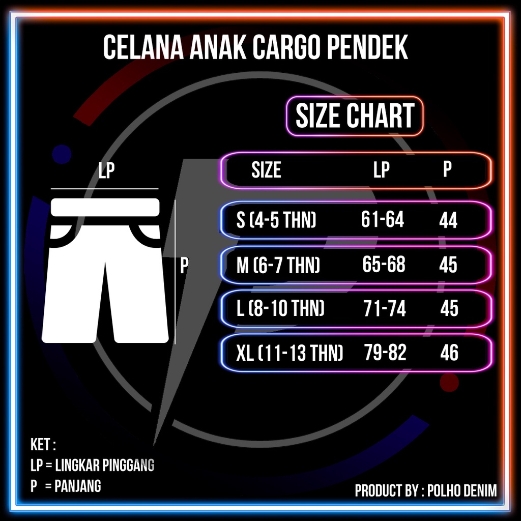 Celana Cargo Army Anak Pendek Usia 4-13 Tahun Original POLHO