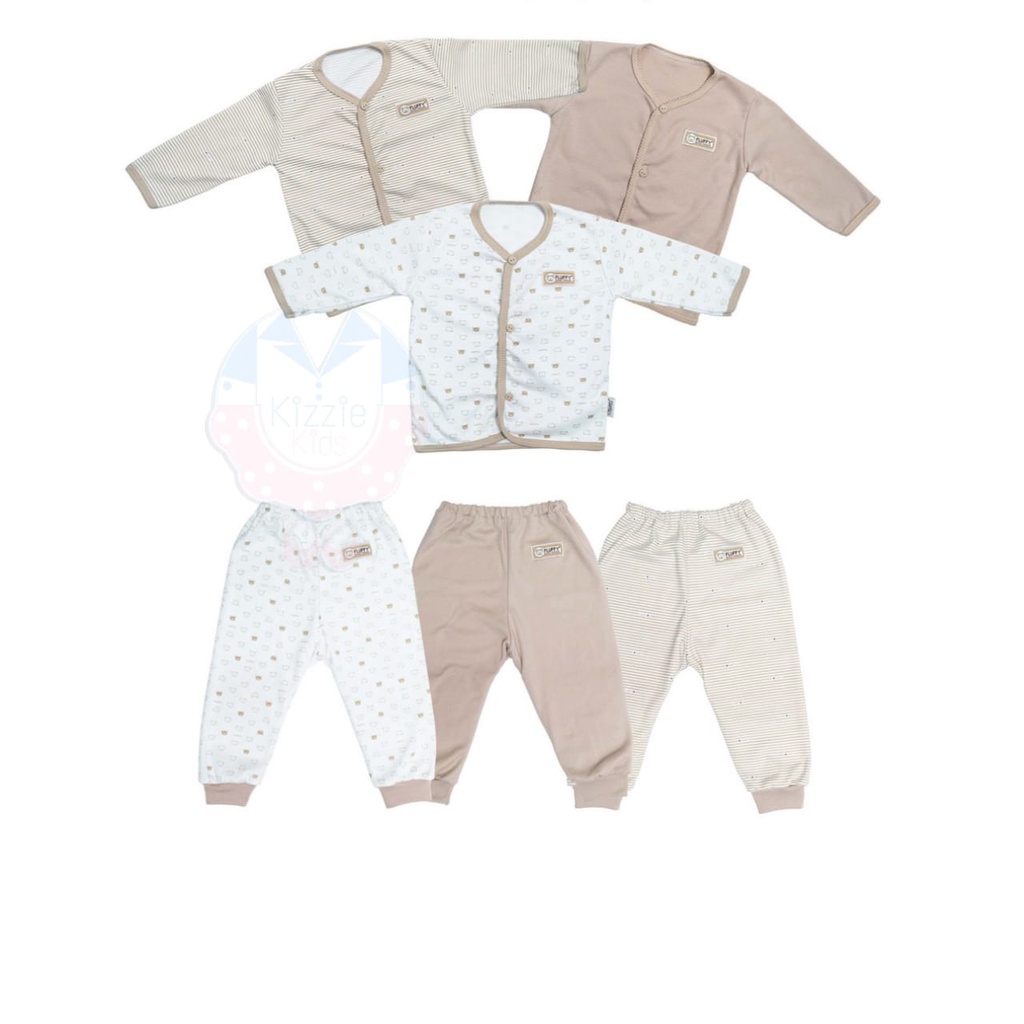 Baju Setelan Fluffy Panjang Kancing Depan  isi 3 Stel (Piama) / Setelan Baju Tidur bayi