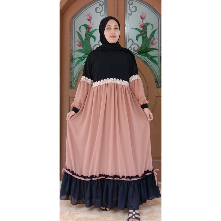 Dress kombinasi renda besar /dress ceruttibabbydoll variasi renda besar