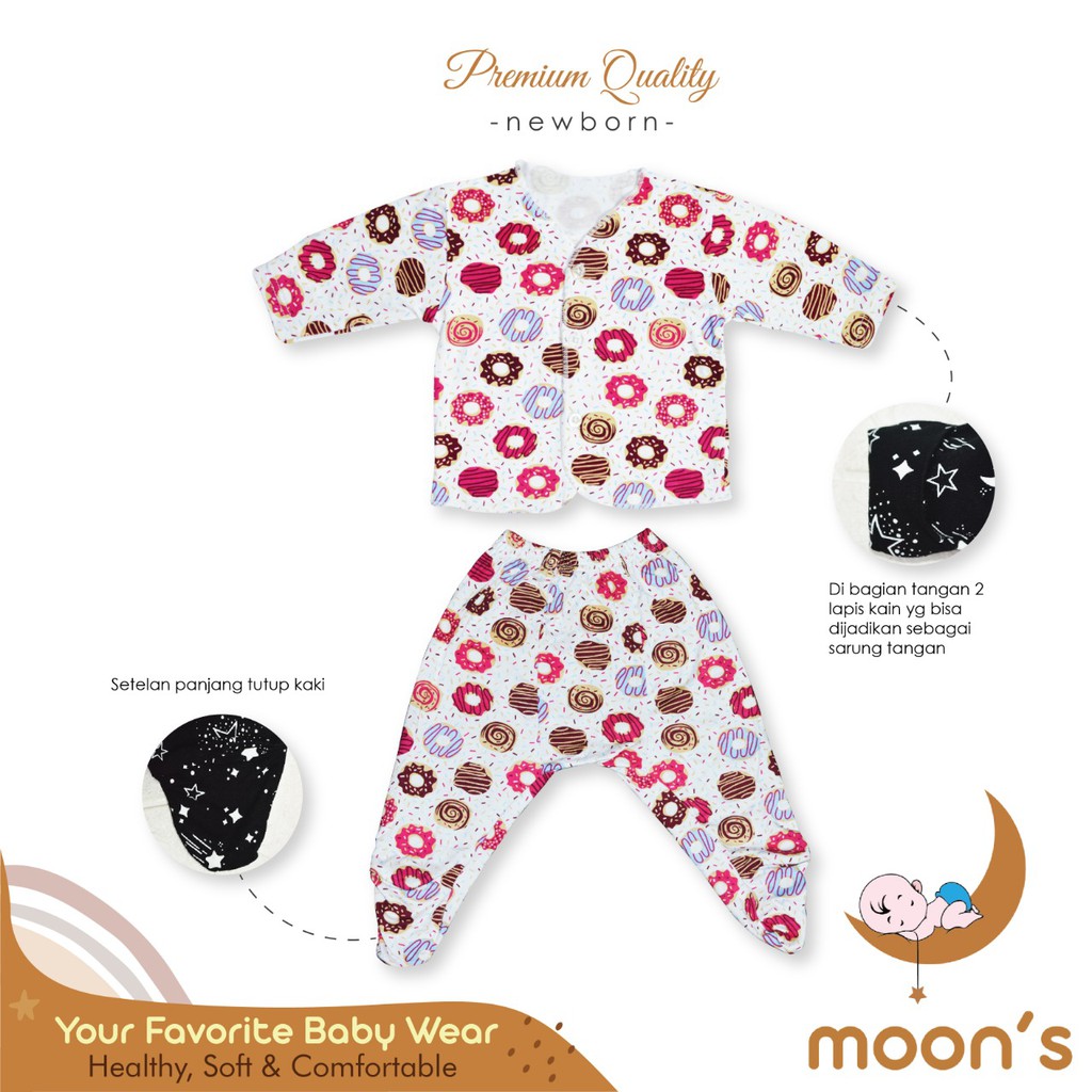 NEWBORN MOONS STELAN PANJANG TUTUP KAKI PREMIUM BABYMOON STELAN BAJU BARU LAHIR BAJU BAYI BAJU KUTU