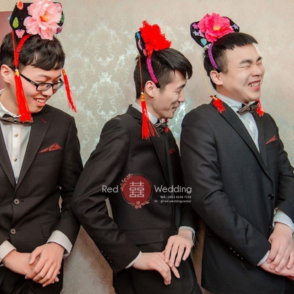 Bando Bunga Lucu BIG RED LIPS Wedding Mainan Game Permainan Accessoris Funny Bando Pengantin Groom Bride