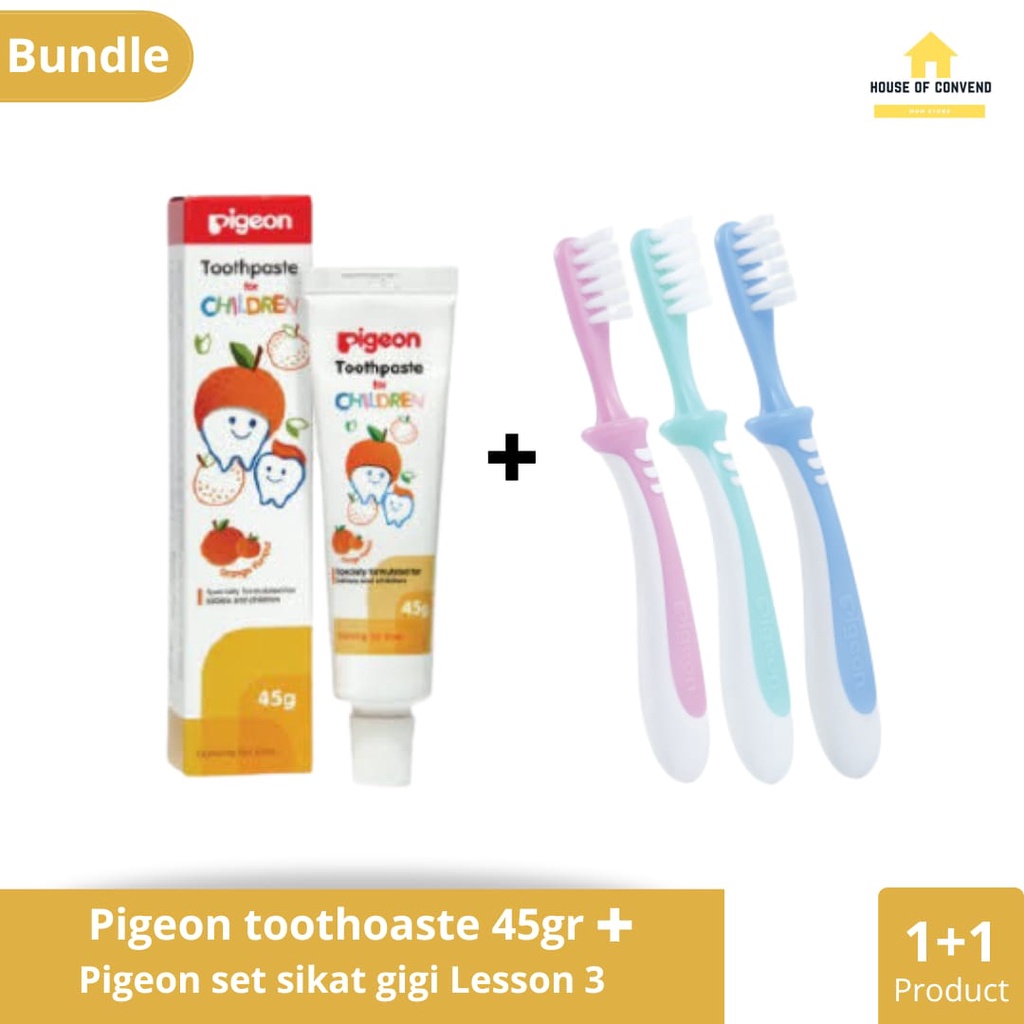 Pigeon Toothpaste Pasta Gigi Children + Training Toothbrush Sikat Gigi Anak Bayi LESSON 3 Merk Pigeo