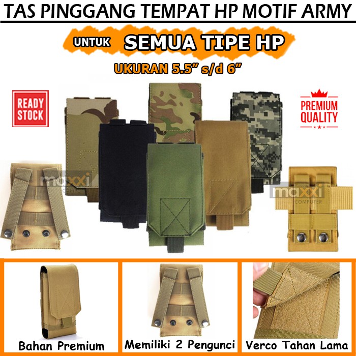 Pouch Army Sarung Case Dompet Sabuk Pinggang Holster HP 5.5 6 Inch Tempat HP Oppo iPhone Samsung dll
