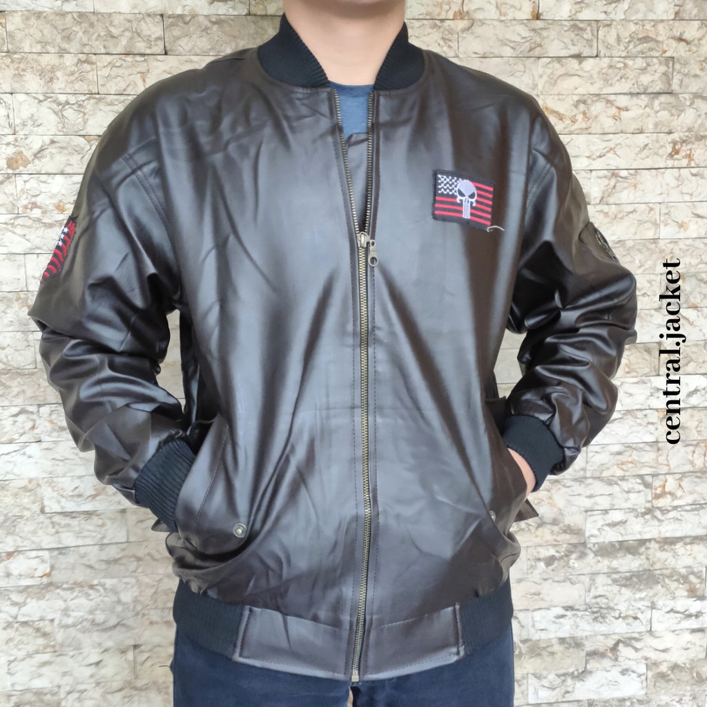 JAKET SEMI KULIT MODEL BOMBER PREMIUM - JAKET TOURING KULIT SINTETIS PRIA - CENTRAL JACKET