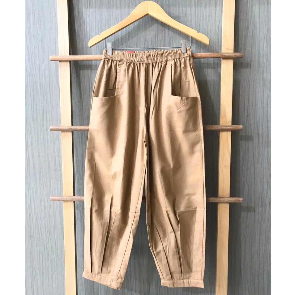 CoD- Hinata Pants- Celana Santai 7/9- Celana Kulot Wanita- Celana Baggy Rami Premium- Celana Panjang-Mocca