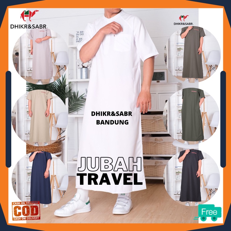 Dhikr & Sabr Jubah Travel Koko Lebaran Gamis Laki Laki Kurta Pria Lengan Pendek Putih Hitam
