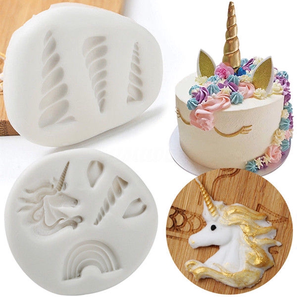 Cetakan Kue / Coklat Bentuk Unicorn 3D Bahan Silikon Warna Pelangi Untuk Dekorasi