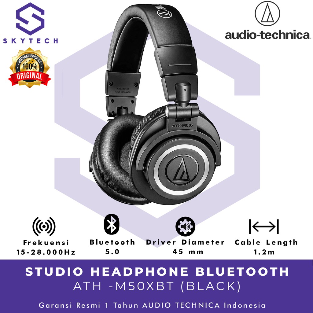 HEADSET BLUETOOTH AUDIO TECHNICA M50X PROFESIONAL BLACK GARANSI RESMI