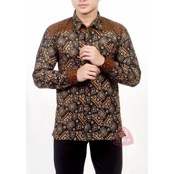 Kemeja Batik Kondangan Batik Pria Panjang Modern Motif Cakra Putih-MATARAM BINTIK
