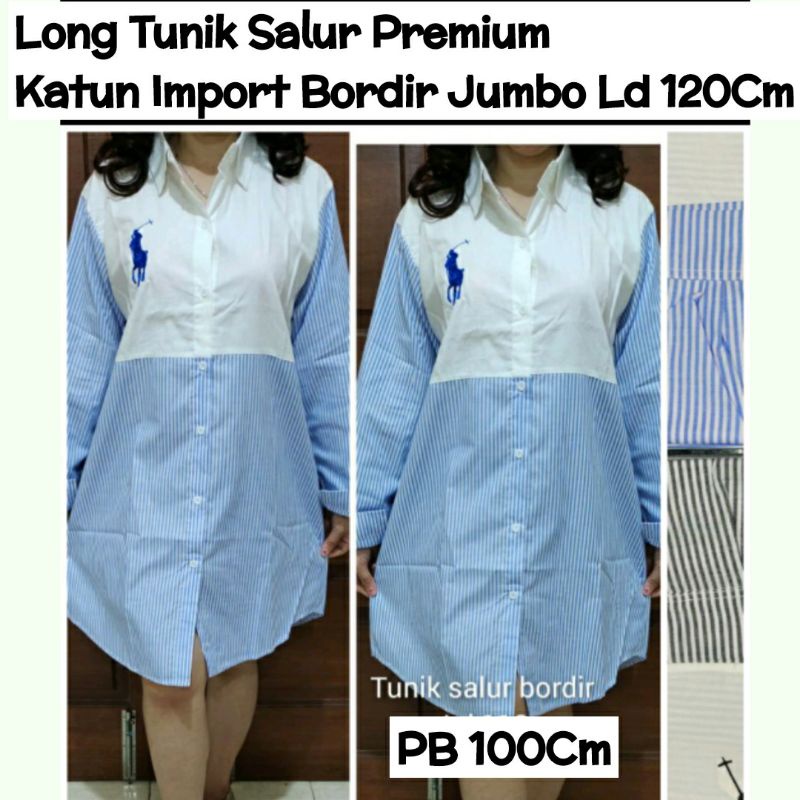 Atasan Wanita Long Tunik Salur JUMBO Ld 120Cm  Baju Midi Dress Garis Ala Fashion ShellaSaukia Mewah 