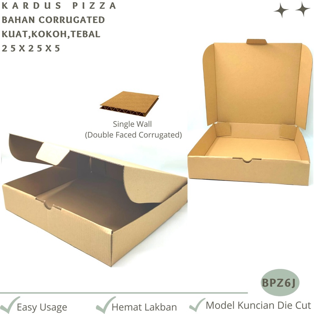 Kardus Pizza 25X25X5 Corrugated Die Cut E-flute (BPZ6J)