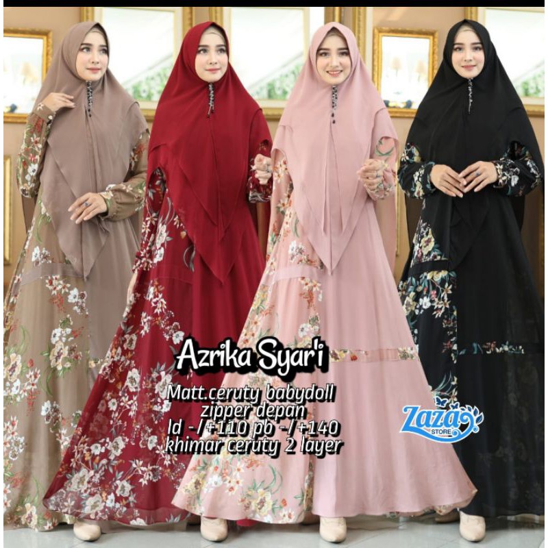 Gamis syari set khimar pet gamis syari motif bunga gamis syari busui Azrika Syari