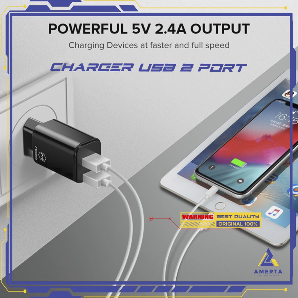 Kepala Charger MCDODO USB 2 Port 2.4A EU Plug