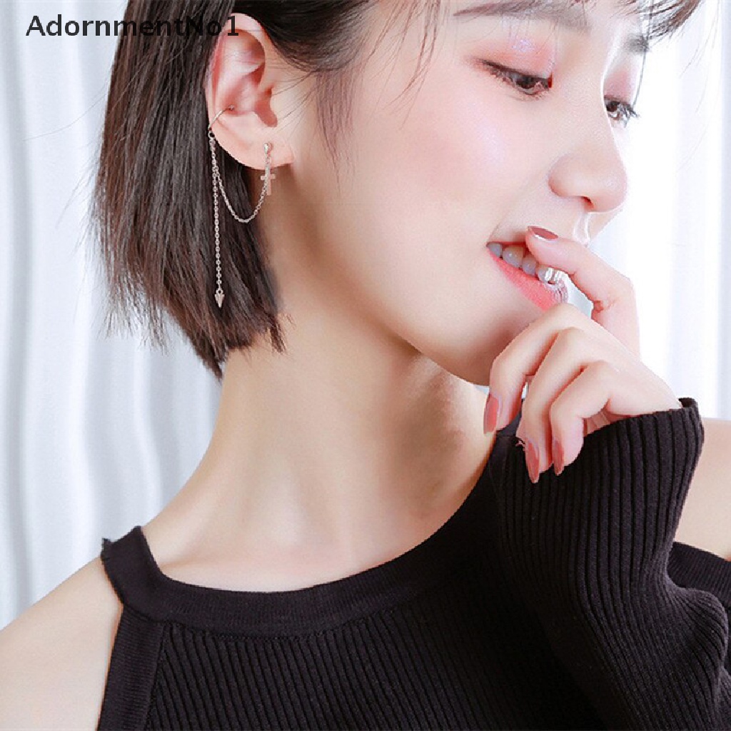 (AdornmentNo1) 1pc Anting Tusuk Gantung Desain Salib + Rivet Gaya Punk Untuk Wanita