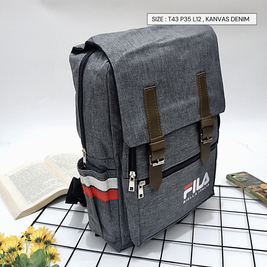 Ransel kanvas denim Tas Punggung Sekolah Murah Tebal Slot Laptop Kain Kanvas Polos Banyak Resleting